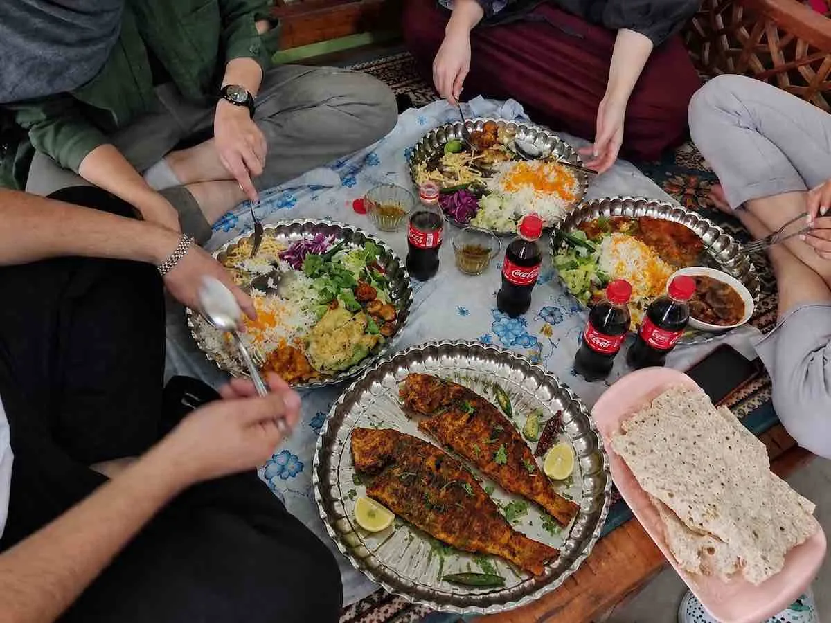 Seafood family meal at Red Beach Restaurant Hormuz